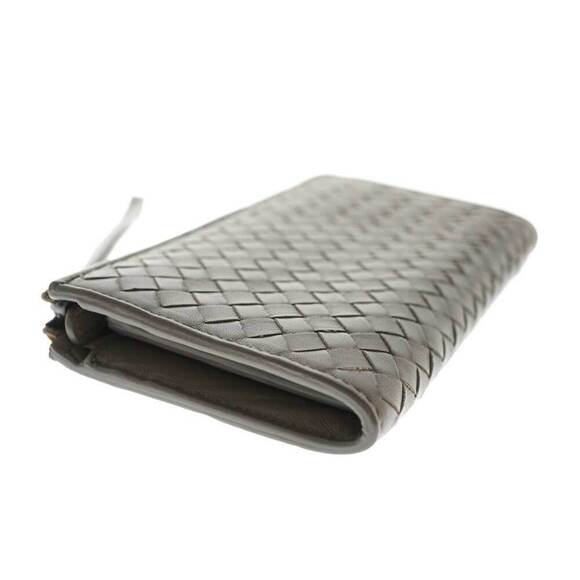 Bottega Veneta beige long lambskin brown zipper intrecciato L wallet